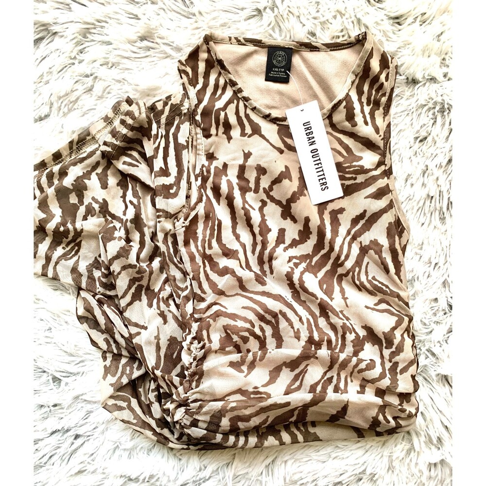 Urban Outfitters Brown and Beige Cowl Neck Print Mesh Dress Size XX-Small NWT